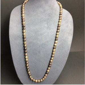 VTG Pop Bead Necklace Long Mixed Brown Champagne Pearl Round Adjustable Retro
